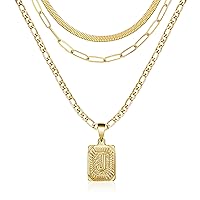 JoycuFF Gold Initial Necklaces Gift for Women,18K Gold Plated Dainty Layering Paperclip Link Chain Necklace Personalized Initial A-Z Layered Gold Necklaces for Women