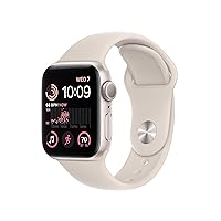 Apple Watch SE (2nd Gen) (GPS, 40mm) - Starlight Aluminum Case with Starlight Sport Band, S/M (Renewed)
