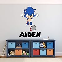 Custom Name Wall Decal Adventure Sonic Wall Art Boys Kids Room Bedroom Decor Mural Decal Gift Custom Hedgehog Game Wall Decor Removable Vinyl Wall Stickers for Kids (50