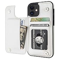Compatible with iPhone 12 Compatible with iPhone 12 Pro Wallet Case with Card Holder, PU Leather Kickstand Card Slots Case, Double Magnetic Clasp Durable Shockproof Cover 6.1 Inch(White)