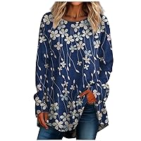 Women's Spring 2024 Fashion T-Shirt Casual Plus Size Long Sleeved Round Neck Retro Printing T-Shirt Top Pullover