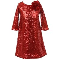 Girls Dress Shiny Sequin Short Sleeve Holiday Christmas Party Flower Girl Dress