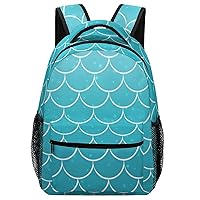 Turquoise Mermaid Squama Travel Laptop Backpack Casual Hiking Backpack with Mesh Side Pockets for Business Work