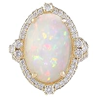 7.09 Carat Natural Multicolor Opal and Diamond (F-G Color, VS1-VS2 Clarity) 14K Yellow Gold Luxury Cocktail Ring for Women Exclusively Handcrafted in USA