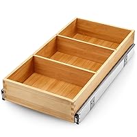 Fabsome Pull Out Cabinet Drawer Organizer for Kitchen, Sliding Bamboo Wood Storage Rack Organization, Gliding Cupboard Shelf for Pantry, Slide Out Spice Rack Container Lid Organizer, 12”W x 21”D