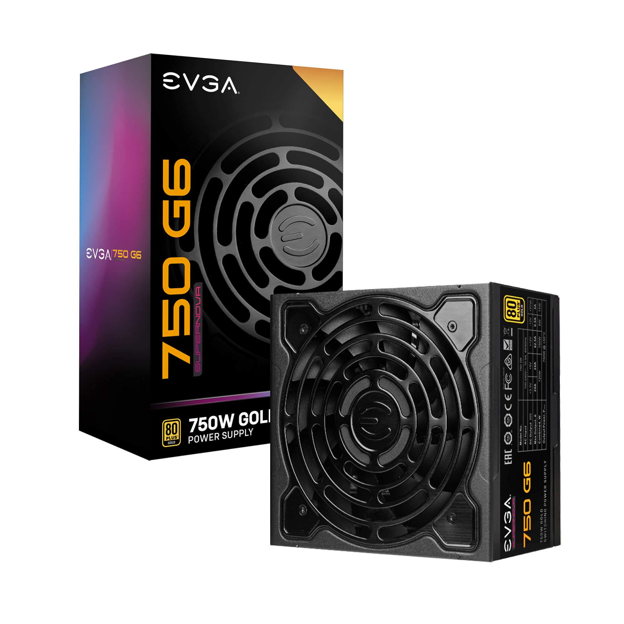 EVGA SuperNOVA 750 G6, 80 Plus Gold 750W, Fully Modular, Eco Mode with FDB Fan, 10 Year Warranty, Includes Power ON Self Tester, Compact 140mm Size, Power Supply 220-G6-0750-X1