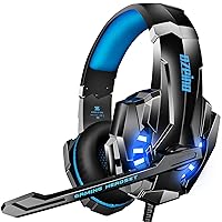 Gaming Headset for Xbox One PS4 PS5 PC Switch, Noise Canceling Headphones with Microphone, Auto-Adjust Headband, 50mm Drivers, Lightweight Wired Gaming Headphones-Black (Blue)