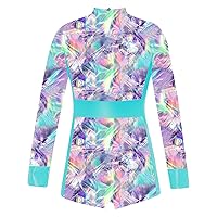 TiaoBug Girls Kids Shiny Printed Long Sleeve Ballet Biketard Gymnastics Leotard Sports Unitard