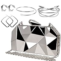 Lattice Metal Handbag Geometric Evening Bag Abstract Stone Cut Chain Clutch Purse for Women