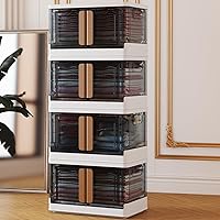 Storage Bins with Lids,Wheels-Large Plastic,4 Packs Folding Storage Box,34 Qt Stackable ,Grey Office Organization,White Dorm Room Essentials,Double Door File Cabinet
