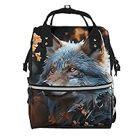Diaper Bag Backpack Autumn leaves and a wolf Maternity Baby Nappy Bag Casual Travel Backpack Hiking Outdoor Pack