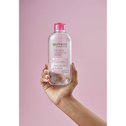 Garnier SkinActive Micellar Water for All Skin Types, Facial Cleanser & Makeup Remover, 13.5 Fl Oz (400mL), 1 Count (Packaging May Vary)