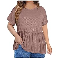 Plus Size Tops for Women Crewneck Loose Fit Basic T Shirts Fashion Casual Eyelet Embroidery Tees Summer Flowy Blouses