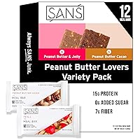 SANS Meal Replacement Protein Bar | All-Natural Nutrition Bar With No Added Sugar | Dairy-Free, Soy-Free, and Gluten-Free | Essential Vitamins and Minerals (Peanut Butter Lovers, 12 Pack)