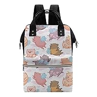 Pig Unicorn with Wings Diaper Bag Backpack Multifunction Travel Backpack Large Capacity Waterproof Mommy Bag Black-Style