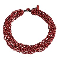 NOVICA Handmade Wood Torsade Necklace Red Beaded Jewelry Upcycled Thailand Eco Friendly 'Bangkok Belle'