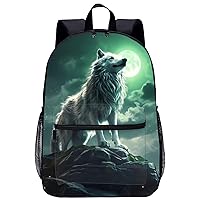 Wolf Full Moon 17 Inch Laptop Backpack Large Capacity Daypack Travel Shoulder Bag for Men&Women