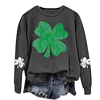 Women St Patrick's Day Long Sleeve Sweatshirts Shamrock Lucky Print Crew Neck Holiday Shirts Casual Loose Tops Blouse