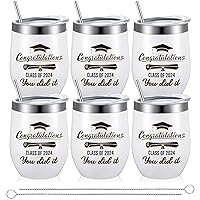 Eaasty 6 Pcs Class of 2024 You Did It Travel Mug for Her Him, Inspirational Graduation Gifts for College High School Student, Graduation Party Decors, 12 oz Wine Tumbler with Lid Straw Brush (Stylish)