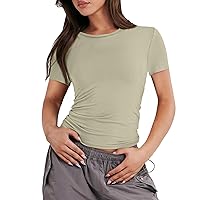 2024 Women Short Sleeve Crewneck Shirts Basic Spring Crop Tops Fashion Slim Fitted Y2k Tops