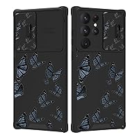 for Samsung Galaxy S21 Ultra Case with Slide Camera Cover Cute Black Butterfly Print for Women Girls Anti-Scratch Hard PC Shockproof Protective Phone Cover for Samsung S21 Ultra 6.8 Inch