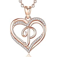 INFUSEU Heart Pendant Necklace Letter A-Z Alphabet Capital Jewelry Double Heart Initial Necklaces Cubic Zirconia CZ for Women Romantic Gifts, 20 Inch Chain