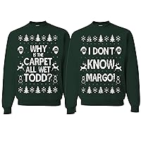 Why is The Carpet All Wet Todd IDK Ugly Christmas Sweatshirt Sweater, Mens Medium, Womens X-large FOREST GREEN AND FOREST GREEN