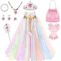 Princess Dress up, 11 Pcs Princess Costume Set with Princess Cape Crown Wand, Dress up Clothes for Girls 4-6 Years Old Christmas Birthday Gifts Toys