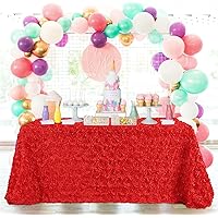 B-COOL Red Rosette Tablecloths 60x102 Inch 3D Floral Satin Tablecloth Valentine's Day Table Cloth Wedding Tablecloth Celebrate Birthday Rectangle Table Linen