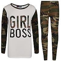 Girls Tops Kids Girl Boss Camouflage Print T Shirt Top & Legging Set 7-13 Years