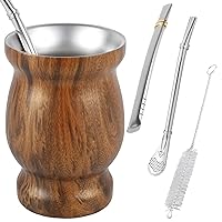 Yerba Mate Cup, 8oz Stainless Steel Tea Cup Set with Straw Brush Straw Spoon and Flat Straw, Insulated Yerba Mate Teacup, Coffee Water Mate Cup, Yerba Mate Gourd Cup for Tea Coffee Water(grain)
