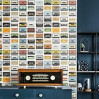 RoomMates RMK12080RL Colorful Retro Cassettes Peel and Stick Wallpaper, Sample