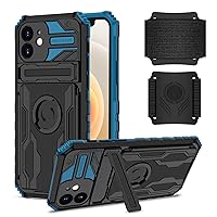 ZORSOME for iPhone 12 Heavy Duty Shockproof Satnd Case,Sports Armband Case for iPhone 12,with 360° Rotatable & Detachable Wristband,Blue