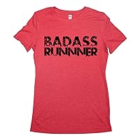 Badass Runner T-Shirt, Women's Motivational Fitness Graphic Tshirt for Runners
