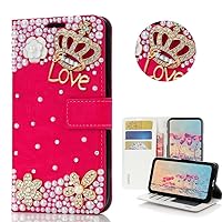STENES Bling Wallet Phone Case Compatible with Samsung Galaxy S23 FE 5G - Stylish - 3D Handmade Crown Flowers Design Leather Girls Women Cover with Neck Strap Lanyard [3 Pack] - Red