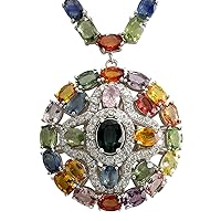 54.53 Carat Natural Multicolor Ceylon Sapphire and Diamond (F-G Color, VS1-VS2 Clarity) 14K White Gold Luxury Necklace for Women Exclusively Handcrafted in USA