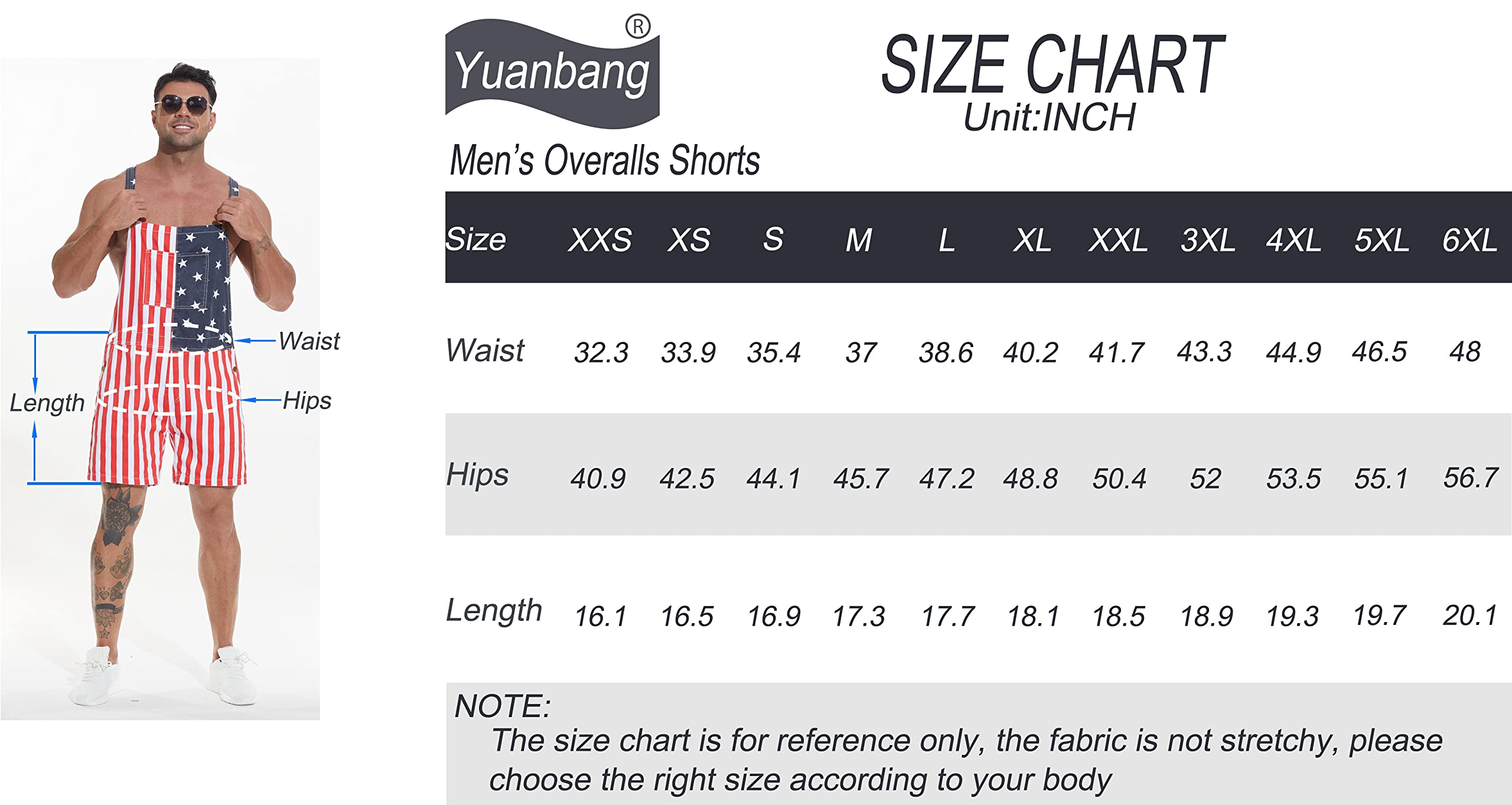 Yuanbang American Flag Overalls Bib Denim Shorts Jean Romper Casual Workout Summer Adjustable Strap Jumpsuit for Men Women 