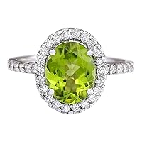 3.02 Carat Natural Green Peridot and Diamond (F-G Color, VS1-VS2 Clarity) 14K White Gold Cocktail Ring for Women Exclusively Handcrafted in USA