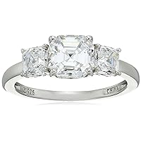 Amazon Collection Sterling Silver Asscher or Oval Cut 3-Stone Ring made with Infinite Elements Cubic Zirconia