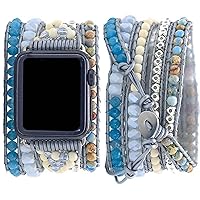 Compatible with Apple Watch Band 49mm 45mm 41mm 44mm 42mm 40mm 38mm Boho Beaded Bracelets,Multilayer Wraps Stone Handmade Watch Strap for Women Men for iWatch SE/Ultra Series 9 8 7 6 5 4 3 2
