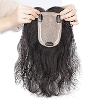 Natural Wavy Real Human Hair Topper with Bangs for Women, 3