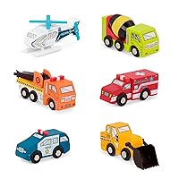 Battat – Miniature Toy Cars – 6 Wooden Minis – Classic Wooden Toys – Mini Ambulance, Cement Truck – 3 Years + – Wooden Vehicles - Set 1