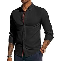 PJ PAUL JONES Men's Linen Shirts Long Sleeve Casual Button Down Shirt Breathable Dress Shirts