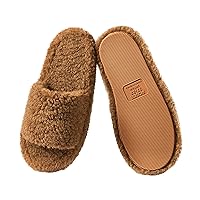 posee Fuzzy Memory Foam Slippers for Women, Fluffy Open Toe Slippers Curly Fur Cozy Flat Spa Slide Slippers Comfy Soft Non-Slip House Shoes Indoor and Outdoor, Warm Gift