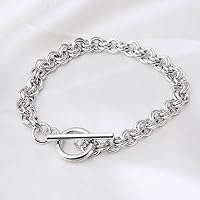 RUBYCA 5Pcs Toggle Clasp Silver Color Charm Rolo Bracelet Double Long Link Chain 18cm DIY Jewelry