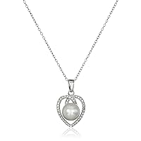 Cubic Zirconia Pearl Heart Pendant Necklace