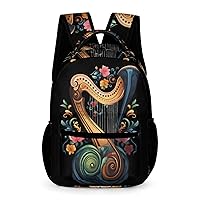 Harp Piano Music Backpack Adjustable Strap Daypack Lightweight Laptop Backpack Travel Business Bag for Women Men