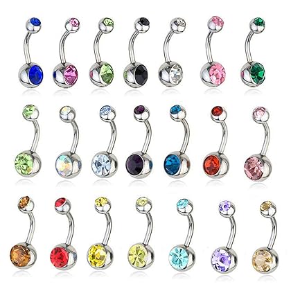 Musesland 21 Pieces 14g Belly Button Rings 316L Surgical Steel Navel Body Piercing Jewelry Assorted Colors