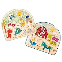 B. toys- Peg Puzzle 2-Pack - Dinos & Farm Animals- Wooden Peg Puzzles- 8 Pieces Each – Classic Toys for Toddlers, Kids – 18 Months +
