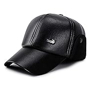 Men's Cap Winter Leather Baseball Cap for Men Ears Fitted Hat Hunting Hat Outdoor Sports Driving Day Hat Autumn Winter Cold Weather Casual (Color: Black, Size: L)